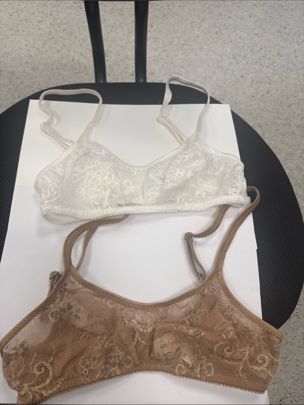 On Gossamer Lace Bralette Duo in White and Tan